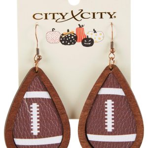 Wooden Teardrop Football Earrings