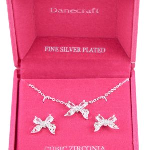 2 Pc Silver Plated Butterfly Earrings & Necklace Set