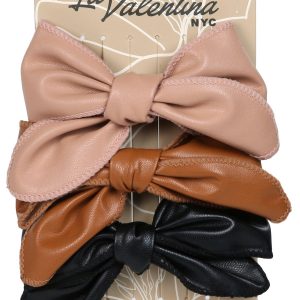 3 Pk Faux Leather Bow Hair Clips