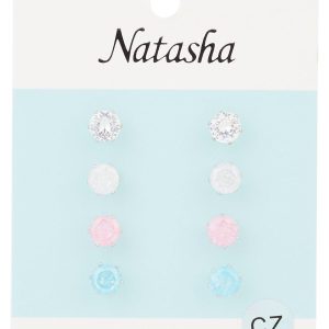 4 Pk Cubic Zirconia Stud Earrings