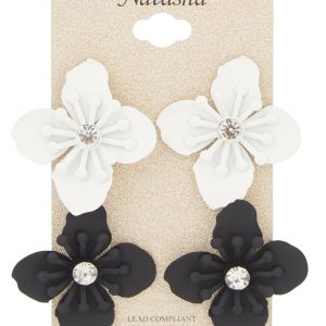 2 Pk Flower Stud Earrings