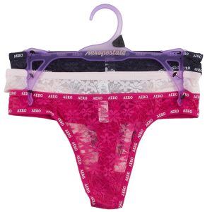 Juniors 3 Pk Lace Thong Panties
