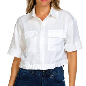 Women's Button Down Banded Bottom Top
