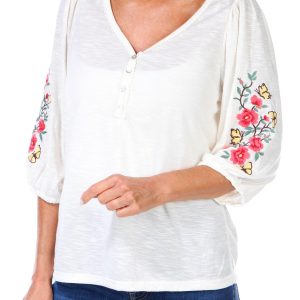 Women's Solid Floral Sleeve Top