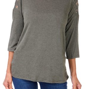Women's Solid Grommet Shoulder Top