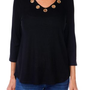 Women's Solid Grommet Neck Top