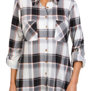 Women's Plaid Print Button Down Top