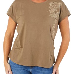 Women's Beaded Floral Print Top