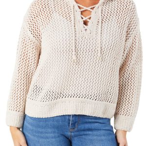 Women's Open Knit Lace-Up Sweater