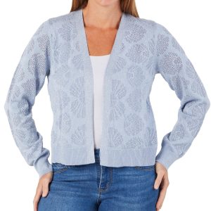 Women's Solid Floral Open Front Cardigan