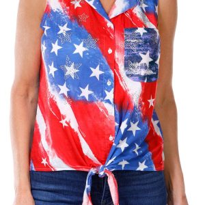 Women's Sleeveless Americana Flag Print Top