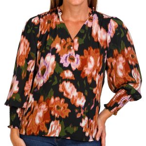 Women's Floral Smocked Sleeve Top