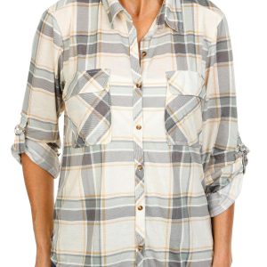 Women's Plaid Print Button Down Top