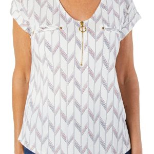 Women's Herringbone Zip Neck Top