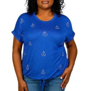 Women's Plus Americana Anchor Embellished Top