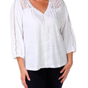 Women's Plus Crochet Trim Top