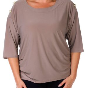 Women's Plus Solid Button Shoulder Top