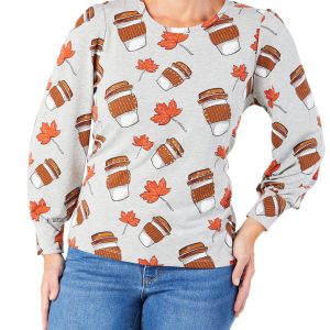 Women's Coffee Cup & Fall Leaves Top