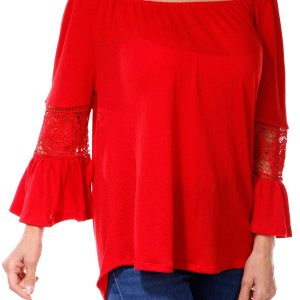 Women's Petite Off The Shoulder Bell Sleeve Top