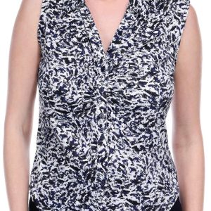 Women's Petite Print Button Down Sleeveless Top
