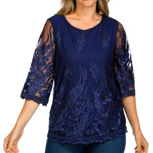 Women's Petite  Solid Embroidered Top