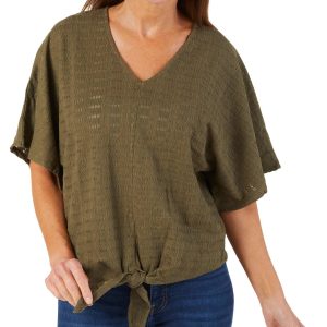 Women's Solid Tie Front Top