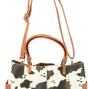 Faux Leather Cow Print Satchel