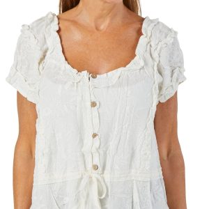 Women's Jacquard Floral Peasant Top