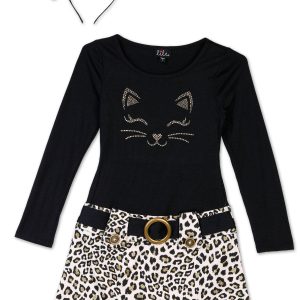 Girls 2 Pc Dress & Headband Set