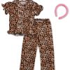 Girls 3 Pc Animal Bow Print Pajama Pants Set