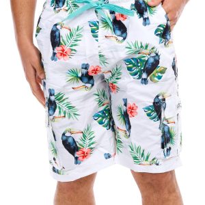 Men's Floral Toucan Print Board Shorts