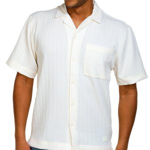 Men's Solid Ribbed Button Down Shirt