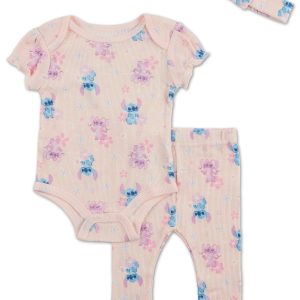 Baby Girls 3 Pc Stitch Creeper Set