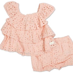 Baby Girls Solid Eyelet Shorts Set