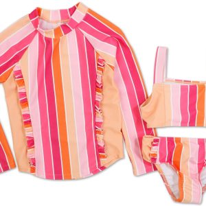 Toddler Girls 3 Pc Stripe Swimsuit Set
