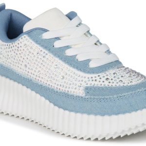 Girls Volume Denim Bling Sneakers