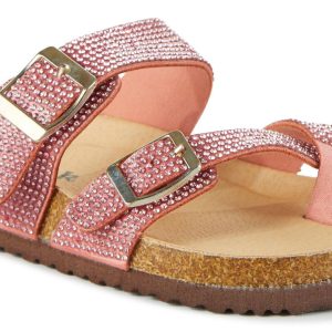 Girls Rhinestone Double Band Footbed Sandals