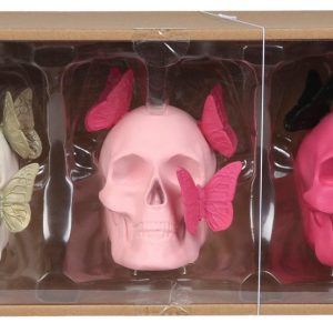 3 Pk Butterfly Skulls Figurines